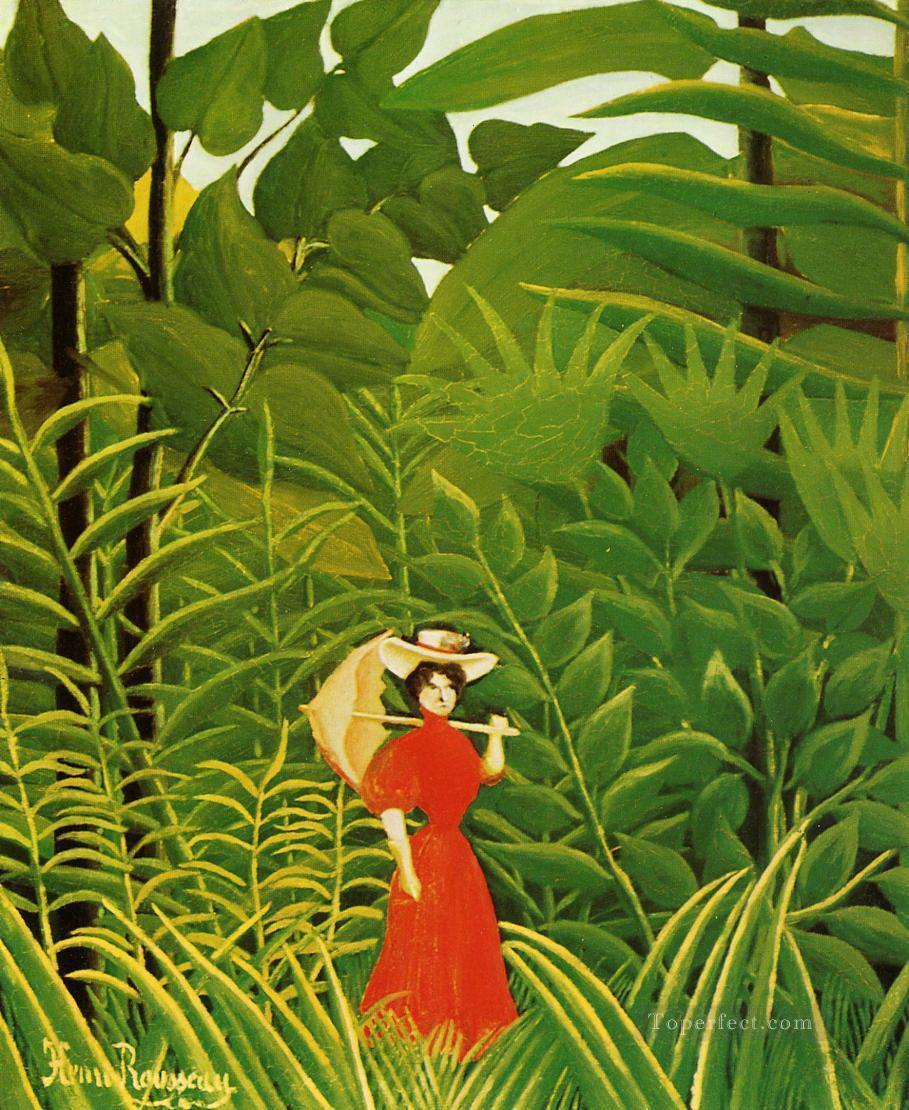 woman in red in the forest Henri Rousseau Post Impressionism Naive Primitivism Oil Paintings
